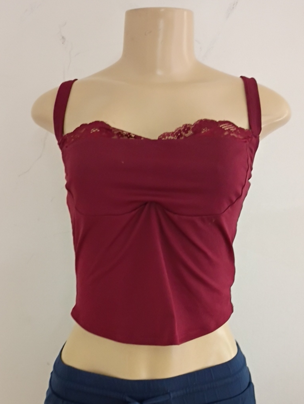 SHEIN Wine Lace-Trim Crop Cami